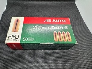 lot 91 image: .45 Auto FMJ. Lellier & Bellot. One Box. Fifty per Box