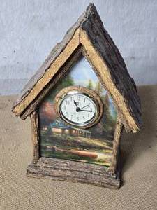 lot 46 image: Thomas Kinkade House Shaped Decor with Clock