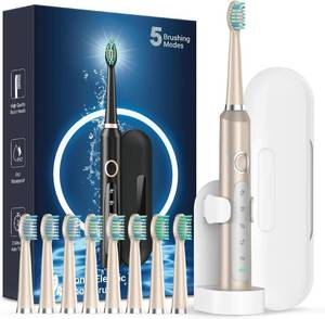 lot 2 image: Sonic Electric Toothbrush for Adults - Rechargeable  with 8 Brush Heads & Holder, Travel Case, with Holder3 Hours Charge for 120 Days