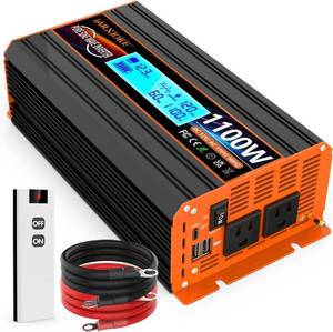 lot 6 image: 1100 Watt Pure Sine Wave Power Inverter 12V DC to 110V 120V Converter for Family RV Off Grid Solar System Car with Type-C Ports 2 AC Power Outlets Dual USB Ports LCD Display and Remote Control