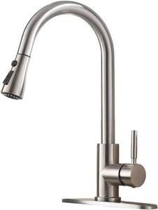 lot 9 image: High Arc Single Handle Brushed Nickel Kitchen Faucet with Pull Down Sprayer,Single Lever Stainless Steel Kitchen Sink Faucets,Commercial Modern Pullout Faucet for Kitchen Sink