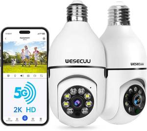 lot 10 image: Light Bulb Security Camera 2Pack 5G& 2.4GHz WiFi 2K Security Cameras Wireless Outdoor Motion Detection and Alarm, Two-Way Talk, Color Night Vision, Human Detection, Bulb Camera Compatible with Alexa