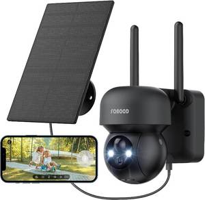 lot 20 image: Solar Security Cameras Wireless Outdoor - Battery Power Cameras for Home Security Wifi Cameras Outside Surveillance Camera PTZ 360° Camera System with Floodlight Color Night Vision Motion Sensor Alarm