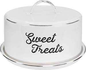 lot 27 image: AuldHome Enamelware White Cake Cover Rustic Decorative Cake Plate with Domed Lid