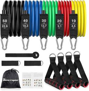 lot 30 image: Resistance Bands Set Exercise Bands, Resistance Bands Set Men Workouts With 5 Fitness Tubes, 4 Foam Handles, 2 Ankle Straps, Door Anchor, Home Gym Equipment for Yoga Pilates Strength