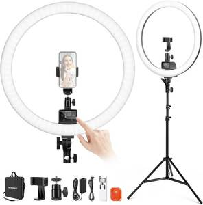 lot 57 image: Neewer Advanced 18-inch LED Ring Light Support Manual Touch Control with LCD Screen, 2.4G Remote and Multiple Lights Control, 3200-5600K, Stand Included for Makeup YouTube Video Blogger Salon (Black)