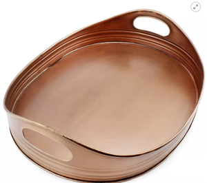 lot 75 image: AuldHome Design Rustic Oval Copper Tray, 16.5 x 12.5 Farmhouse Metal Decorative Serving Tray