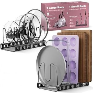 lot 83 image: 12 Expandable Pan and Pot Lid Organizer Rack for Cabinet, Pot Lid Holder
