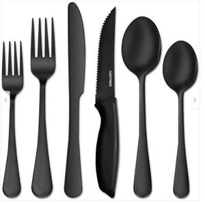 lot 90 image: Black Silverware Set, 24 Piece Matte Stainless Steel Silverware Flatware Cutlery Set for 4, Include Knife Fork Spoon, (Black)