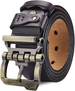 lot 115 image: BISON DENIM Mens Belts Leather Dress Genuine Leather Classic Heavy Duty Buckle 1CM 39Inch