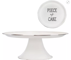 lot 119 image: AuldHome Design Rustic Cake Stand, Farmhouse Enamelware Round Pedestal Cake Stand, Vintage Style
