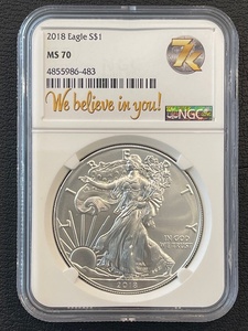lot 35 image: 2018 Silver Eagle NGC MS70