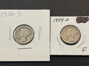 lot 44 image: 1916-S and 1929-D Mercury Silver Dimes