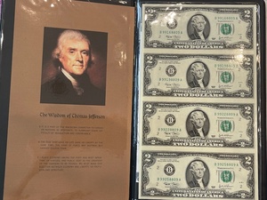 lot 56 image: Uncut Sheet of $2 Dollar Bills