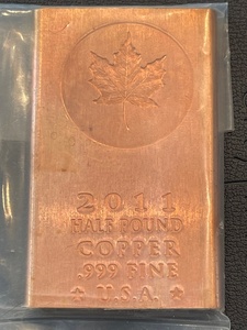 lot 62 image: Half Pound .999 Fine Copper Bar