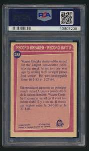 lot 6A image: 1984 O-Pee-Chee Wayne Gretzkey Record Breaker #388 PSA Graded 7 NM Vintage Hockey Card
