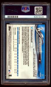 lot 19A image: Walker Buehler RC 2018 Topps Chrome Refractor #71 PSA Graded 9 NM-MT Rookie Baseball Card