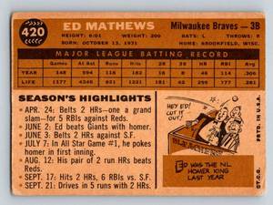 lot 34A image: 1960 Topps Ed Mathews #420 Vintag Baseball Card