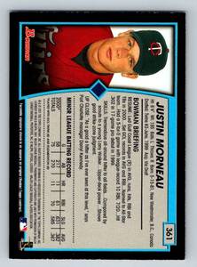 lot 51A image: Justin Morneau RC 2001Bowman #361 Rookie Minnesota Twins Baseball Card