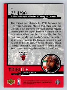 lot 65A image: Michael Jordan - Only Card Wearing #12 Jersey - 1999 Upper Deck Tribute#16 Basketball Card