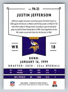 lot 66A image: Justin Jefferson RC Chronicles #PA-23 Rookie Minnesota Vikings Football Card
