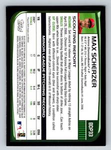 lot 75A image: Max Scherzer RC 2008 Bowman Draft Picks #BDP33 Rookie Baseball Card