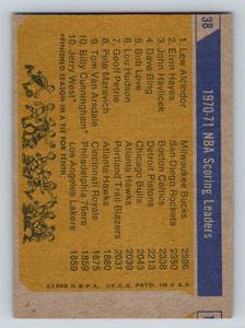 lot 85A image: Lew Alcindor  Kareem Abdul Jabbar 1970-71 NBA Scoring Leaders Topps Elvin Hayes John Havlicek #38 Vintage Basketball Card