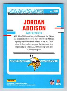lot 152A image: Jordan Addison RC 2023 Donruss Rated Rookie #368 Rookie Minnesota Vikings Football Card