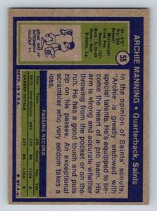 lot 156A image: Archie Manning RC 1972 Topps #55 Vintage Rookie Football Card