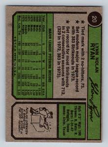 lot 173A image: Nolan Ryan 1974 Topps #20 Vintage Baseball Card