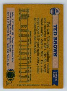 lot 49B image: Ted Brown Auto 1982 Topps #391 Signed Vintage Minnesota Vikings Football Card