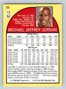 lot 53B image: Michael Jordan 1990 NBA Hoops #65 Basketball Card