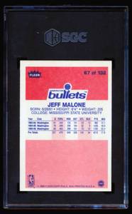 lot 16B image: 1986 Fleer Jeff Malone #67 SGC Graded 6.5 EXNM Vintage Basketball Card