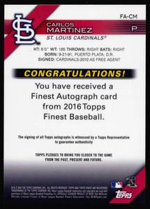 lot 44B image: Carlos Martines Auto 2016 Topps Fines #FA-CM Signed St. Louis Cardinals Baseball Card