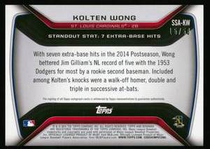lot 47B image: Kolten Wong Auto 50 2015 Topps Sophomore Standouts #SSA-KW, numbered 1550, Signed St. Louis Cardinals Baseball Card