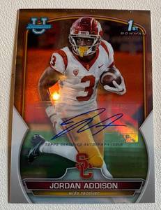 lot 9A image: Jordan Addison Auto RC  2022 Bowman University #36 - Signed Rookie Minnesota Vikings Football Card