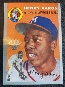 lot 46A image: Hank Aaron Opening Day Reprint RC 2000 Topps #128 Baseball Card