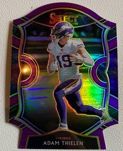 lot 57A image: Adam Thielen Die Cut Purple Prizm 2020 Select Concourse #14 Minnesota Vikings Football Card