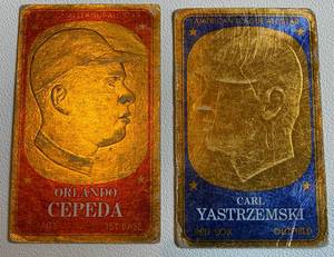 lot 89A image: 1965 Topps Embossed 2 Card Lot - Carl Yastrzemski #1 and Orland Cepeda #45 Vintage Baseball Cards