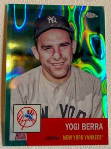 lot 106A image: Yogi Berra Aqua Refractor Numbered 28299 2022Topps Chrome #3 Baseball Card