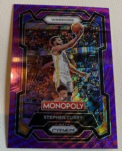 lot 115A image: Steph Curry Purple Wave Refractor 2023-24 Prizm Monopoly #28 Basketball Card