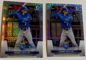 lot 129A image: Bobby Witt Jr. 2 Card Mega Lot 2023 Bowman Chrome #57 Baseball Cards