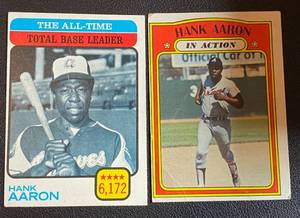 lot 138A image: Hank Aaron (2) Card Lot - 1973 Topps #473 and 1972 Topps #300 Vintage Baseball Cards