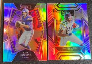 lot 146A image: Randy Moss and Kirk Cousins Silver Holo Lot of 2 - 2021 Select #237 and #123 Minnesota Vikings Football Cards