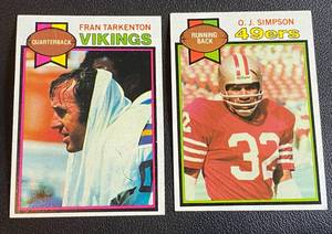 lot 157A image: 1979 Topps Fran Tarkenton and OJ Simpson 2 Card Vintage Football Lot