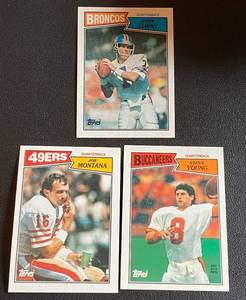 lot 158A image: 1987 Topps 3 QB Lot - Joe Montana, John Elway, and Steve Young 2nd Year Vintage Football Cards