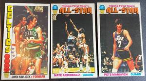 lot 183A image: 1977 Topps Basketball 3 Star Card Lot - #90 John Havlicek, #129 Nate Archibald, #130 Pete Maravich