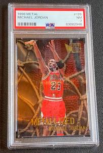 lot 10A image: 1996 Fleer Metal Michael Jordan #128 PSA Graded 7 NM Basketball Card