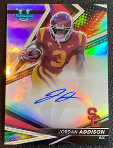 lot 4B image: Jodan Addison Auto RC 2022 Bowman University Refractor #BA-JA Signed Minnesota Vikings Rookie Football Card