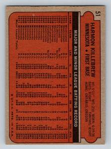 lot 31C image: Harmon Killebrew 1972 Topps #51 Vintage Baseball Card